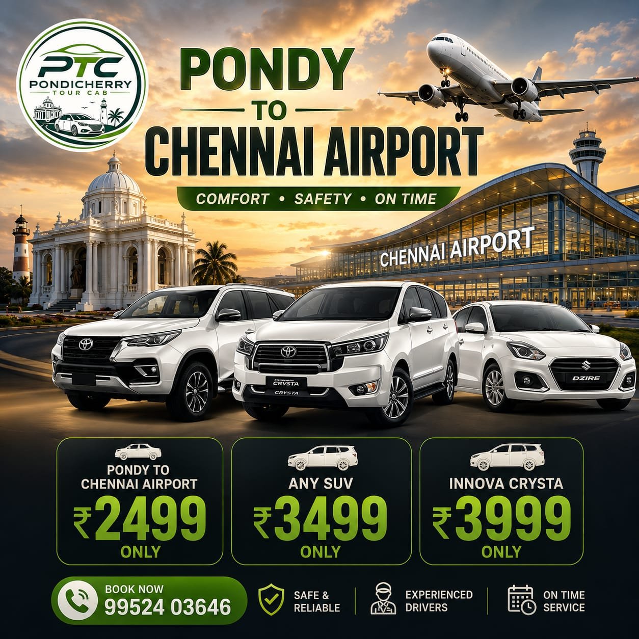 Pondicherry to Chennai Airport Taxi